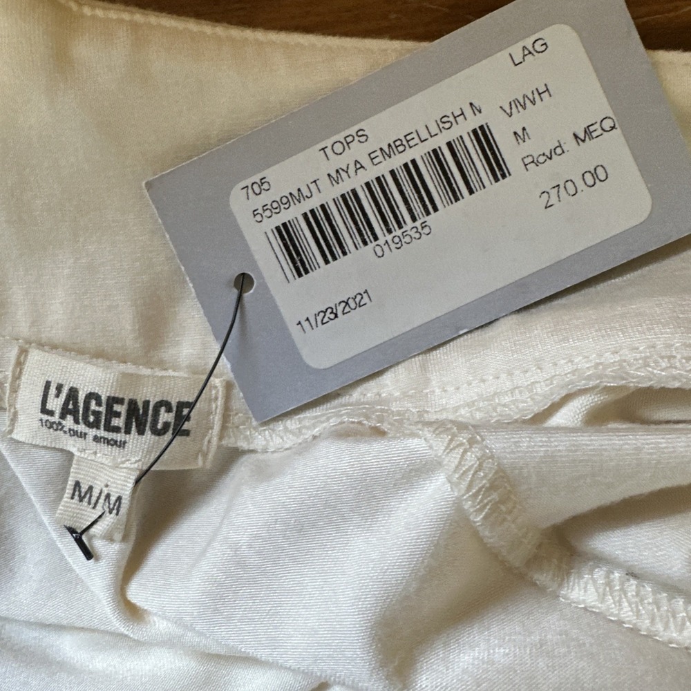 NWT L'AGENCE Women's Medium Maya Embellished Mock Neck Long Sleeve Blouse Top - Picture 8 of 11